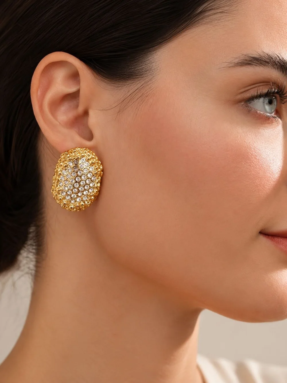 Gold Crystal Cluster Clip-On Earrings